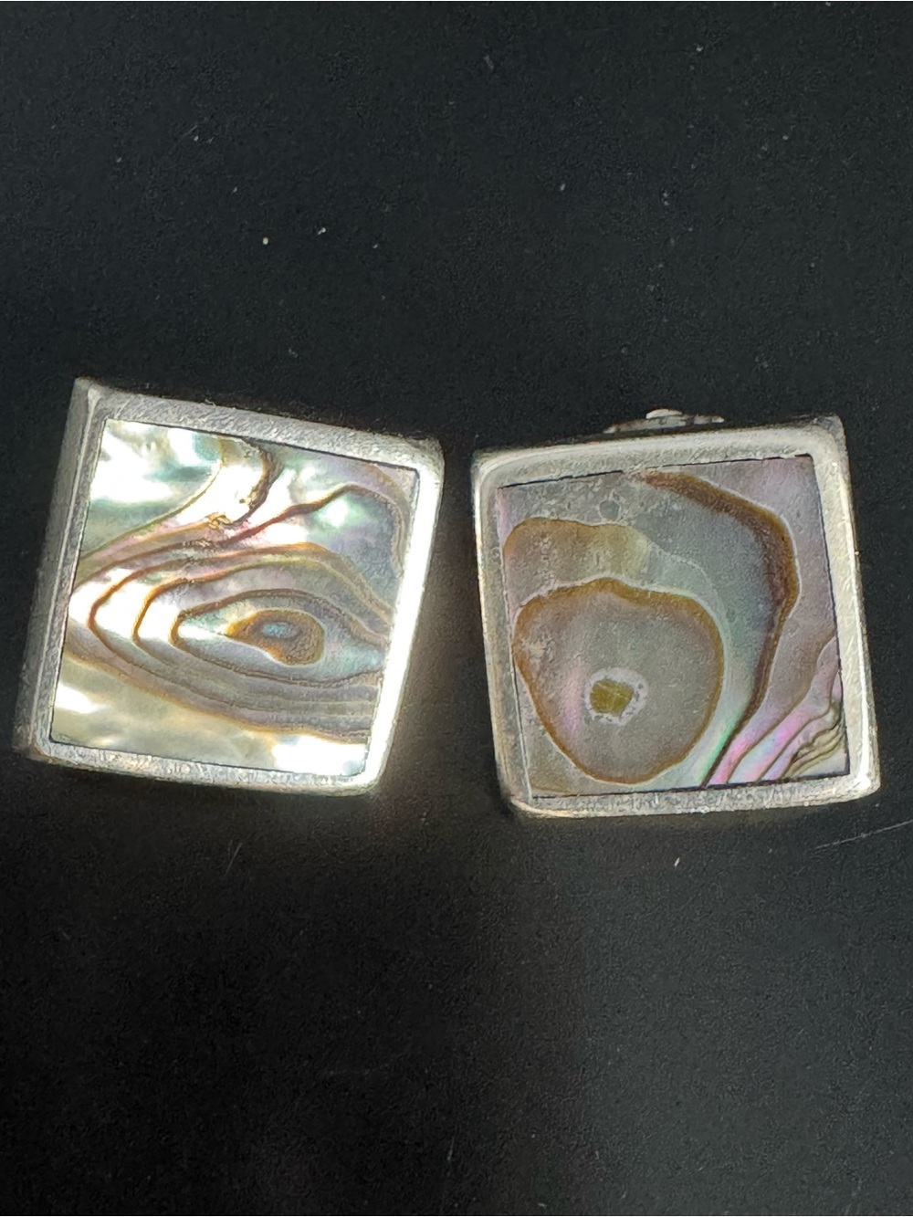 Vintage Sterling Silver Abalone Clip-On Earrings ATI Mexico 925 Modernist